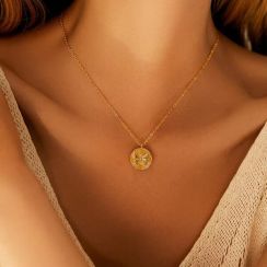 10Pcs Geometric Round Pendant Butterfly Design Necklace